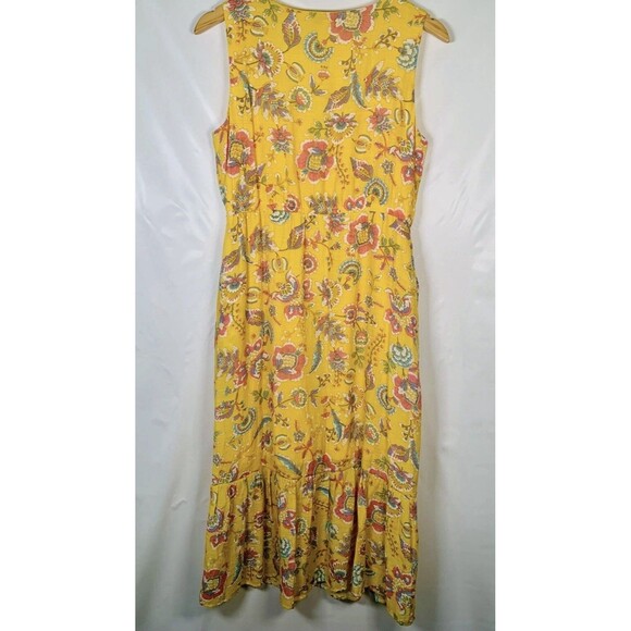 Nanette Lepore Yellow Floral Tiered Lined Sleeveless Button Up Dress Size 8 - Picture 9 of 9